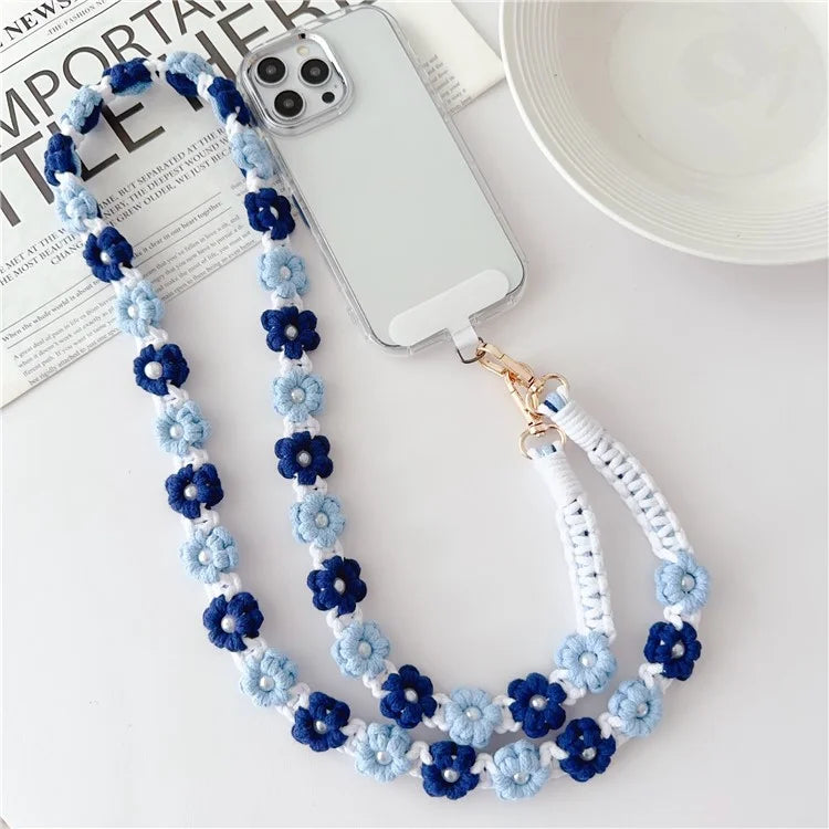 Phone Lanyard Cotton Rope Braided Daisy Flower Crossbody Strap, Length: 120cm