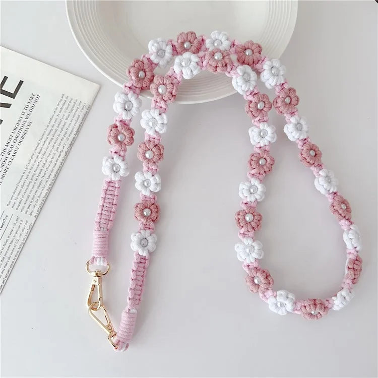 Phone Lanyard Cotton Rope Braided Daisy Flower Crossbody Strap, Length: 120cm