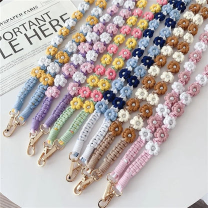 Phone Lanyard Cotton Rope Braided Daisy Flower Crossbody Strap, Length: 120cm