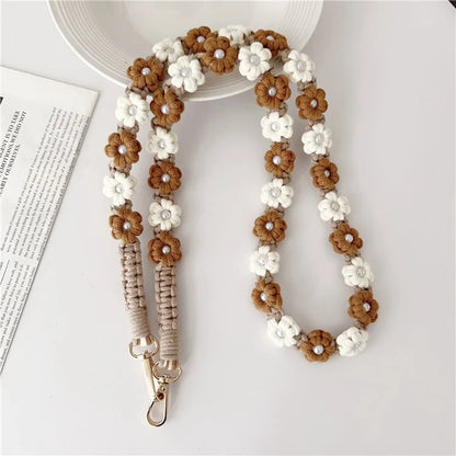 Phone Lanyard Cotton Rope Braided Daisy Flower Crossbody Strap, Length: 120cm