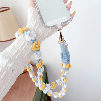 Phone Lanyard Cotton Rope Braided Daisy Flower Crossbody Strap, Length: 120cm