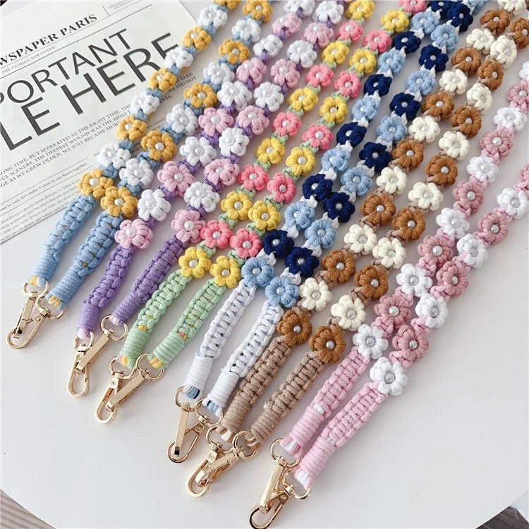 Phone Lanyard Cotton Rope Braided Daisy Flower Crossbody Strap, Length: 120cm