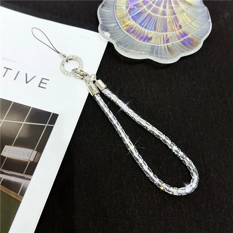 Phone Wrist Strap Lanyard Universal Hand Strap Square Rhinestones Decor, Length: 25cm
