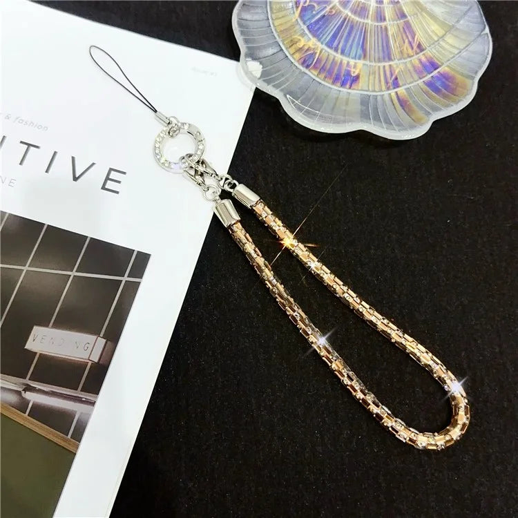 Phone Wrist Strap Lanyard Universal Hand Strap Square Rhinestones Decor, Length: 25cm