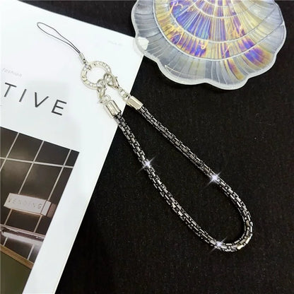 Phone Wrist Strap Lanyard Universal Hand Strap Square Rhinestones Decor, Length: 25cm