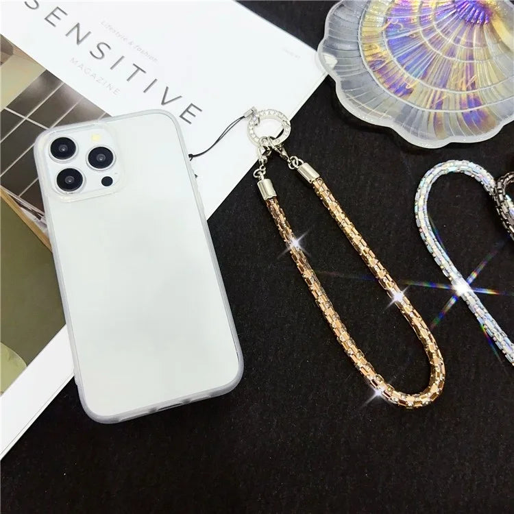 Phone Wrist Strap Lanyard Universal Hand Strap Square Rhinestones Decor, Length: 25cm