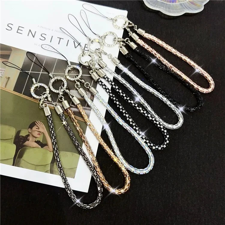 Phone Wrist Strap Lanyard Universal Hand Strap Square Rhinestones Decor, Length: 25cm