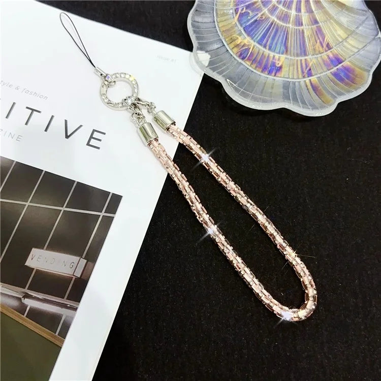 Phone Wrist Strap Lanyard Universal Hand Strap Square Rhinestones Decor, Length: 25cm