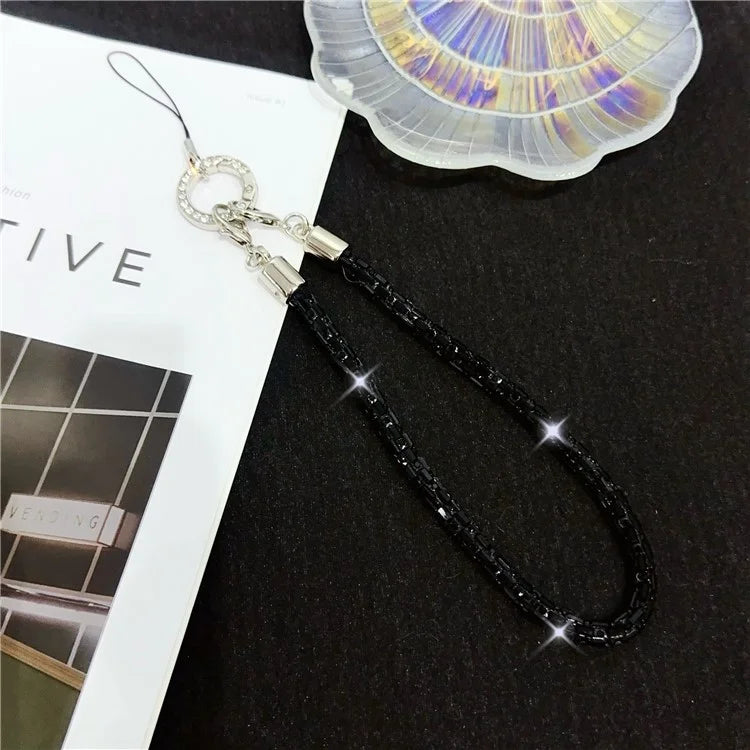 Phone Wrist Strap Lanyard Universal Hand Strap Square Rhinestones Decor, Length: 25cm