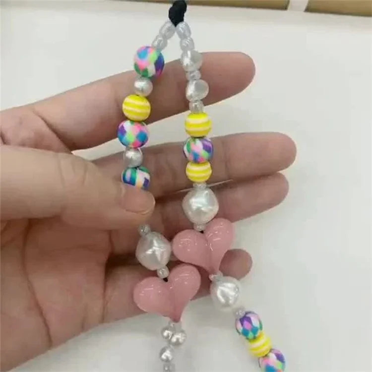 Beaded Phone Charms Key Chain Anti-Lost Phone Lanyard Wrist Strap, Length: 16cm+5cm
