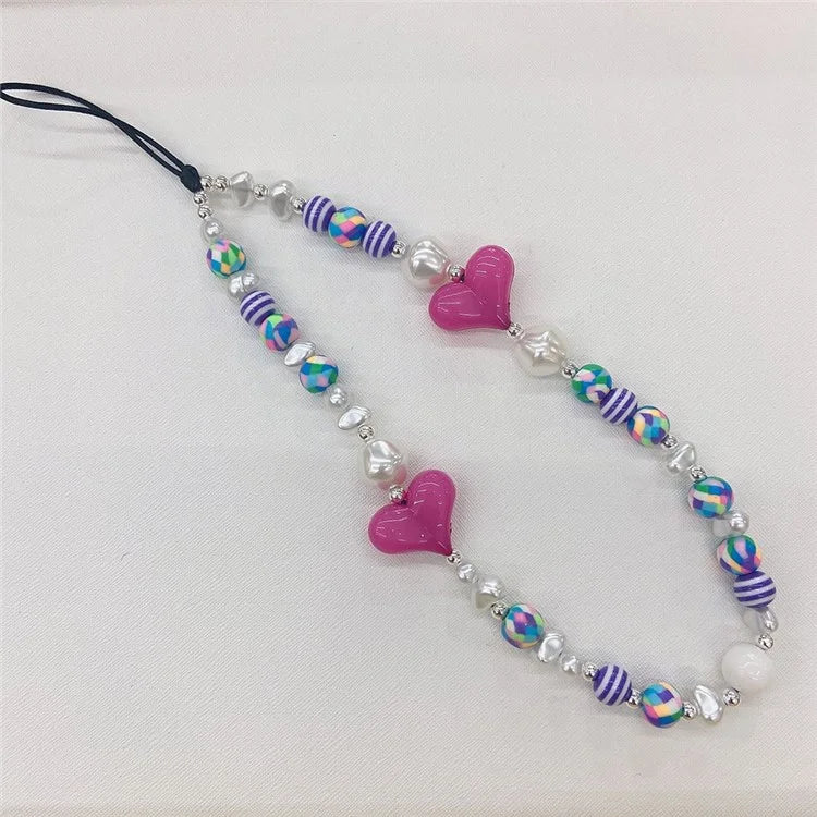 Beaded Phone Charms Key Chain Anti-Lost Phone Lanyard Wrist Strap, Length: 16cm+5cm