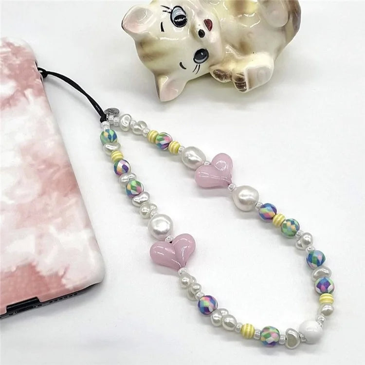 Beaded Phone Charms Key Chain Anti-Lost Phone Lanyard Wrist Strap, Length: 16cm+5cm