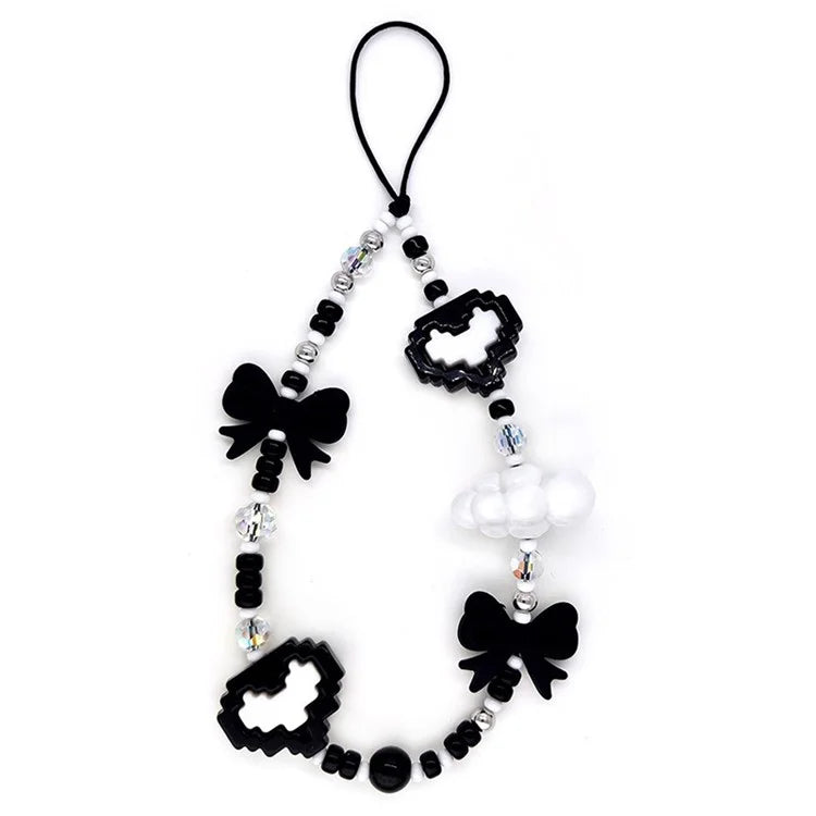 Beaded Phone Lanyard Heart Wrist Strap Bead Keychain Bracelet, Length: 16cm+5cm