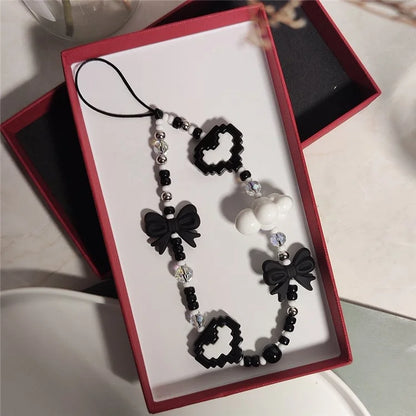Beaded Phone Lanyard Heart Wrist Strap Bead Keychain Bracelet, Length: 16cm+5cm