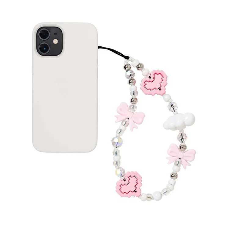 Beaded Phone Lanyard Heart Wrist Strap Bead Keychain Bracelet, Length: 16cm+5cm
