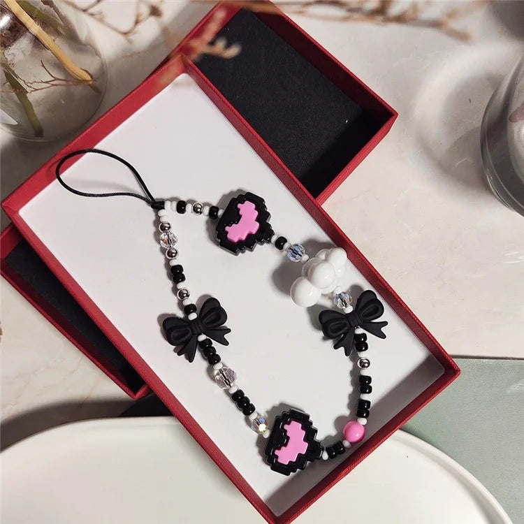 Beaded Phone Lanyard Heart Wrist Strap Bead Keychain Bracelet, Length: 16cm+5cm