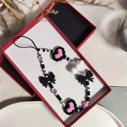 Beaded Phone Lanyard Heart Wrist Strap Bead Keychain Bracelet, Length: 16cm+5cm