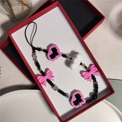 Beaded Phone Lanyard Heart Wrist Strap Bead Keychain Bracelet, Length: 16cm+5cm