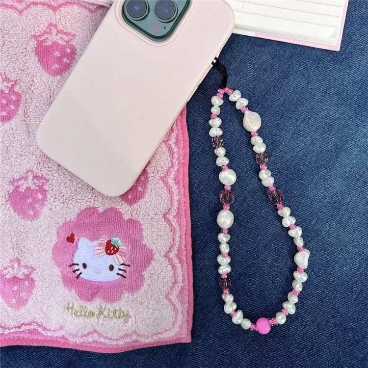 Beaded Phone Bracelet Strap Phone Lanyard Imitation Pearl Phone Charm, Length: 16cm+5cm