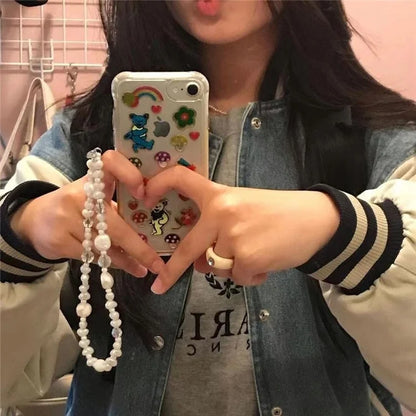 Beaded Phone Bracelet Strap Phone Lanyard Imitation Pearl Phone Charm, Length: 16cm+5cm