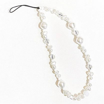 Beaded Phone Bracelet Strap Phone Lanyard Imitation Pearl Phone Charm, Length: 16cm+5cm