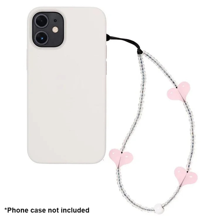 Beaded Phone Lanyard Glass Bead Heart Decor Phone Chain Anti-Lost, Length: 16cm+5cm