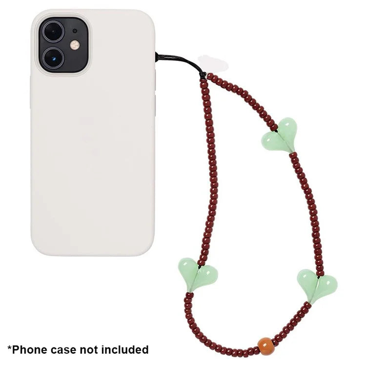 Beaded Phone Lanyard Glass Bead Heart Decor Phone Chain Anti-Lost, Length: 16cm+5cm