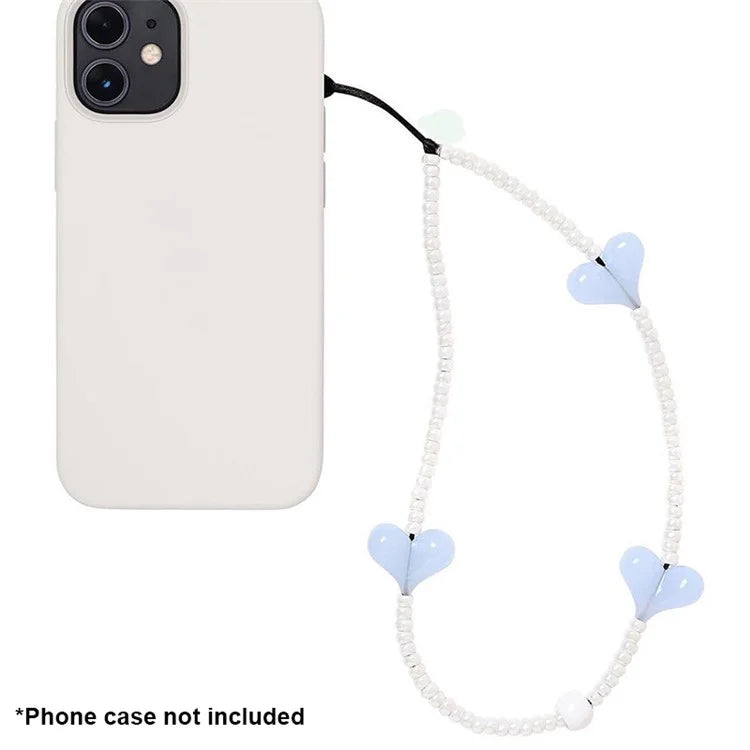 Beaded Phone Lanyard Glass Bead Heart Decor Phone Chain Anti-Lost, Length: 16cm+5cm