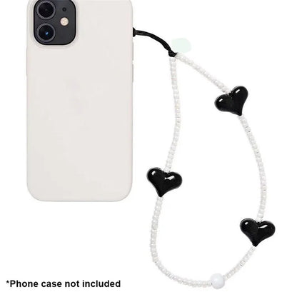 Beaded Phone Lanyard Glass Bead Heart Decor Phone Chain Anti-Lost, Length: 16cm+5cm