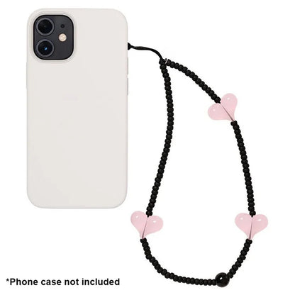 Beaded Phone Lanyard Glass Bead Heart Decor Phone Chain Anti-Lost, Length: 16cm+5cm