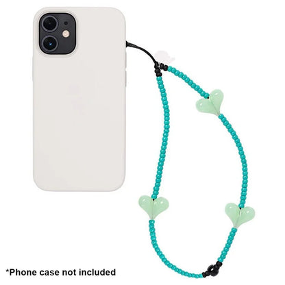 Beaded Phone Lanyard Glass Bead Heart Decor Phone Chain Anti-Lost, Length: 16cm+5cm
