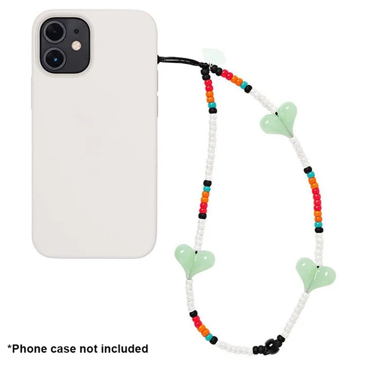 Beaded Phone Lanyard Glass Bead Heart Decor Phone Chain Anti-Lost, Length: 16cm+5cm