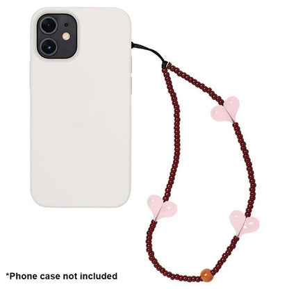 Beaded Phone Lanyard Glass Bead Heart Decor Phone Chain Anti-Lost, Length: 16cm+5cm