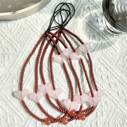 Beaded Phone Lanyard Glass Bead Heart Decor Phone Chain Anti-Lost, Length: 16cm+5cm