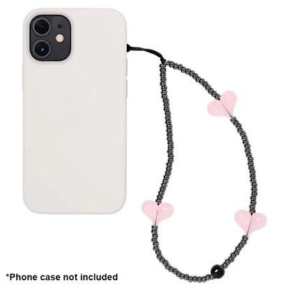 Beaded Phone Lanyard Glass Bead Heart Decor Phone Chain Anti-Lost, Length: 16cm+5cm