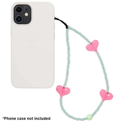 Beaded Phone Lanyard Glass Bead Heart Decor Phone Chain Anti-Lost, Length: 16cm+5cm