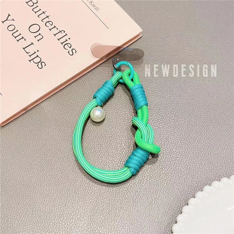 Phone Wrist Lanyard 30cm Nylon Wrist Strap Pearl Phone Charm with Tether Tab