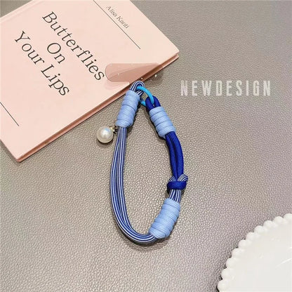Phone Wrist Lanyard 30cm Nylon Wrist Strap Pearl Phone Charm with Tether Tab