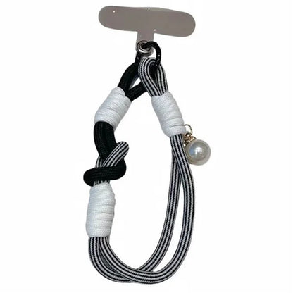 Phone Wrist Lanyard 30cm Nylon Wrist Strap Pearl Phone Charm with Tether Tab