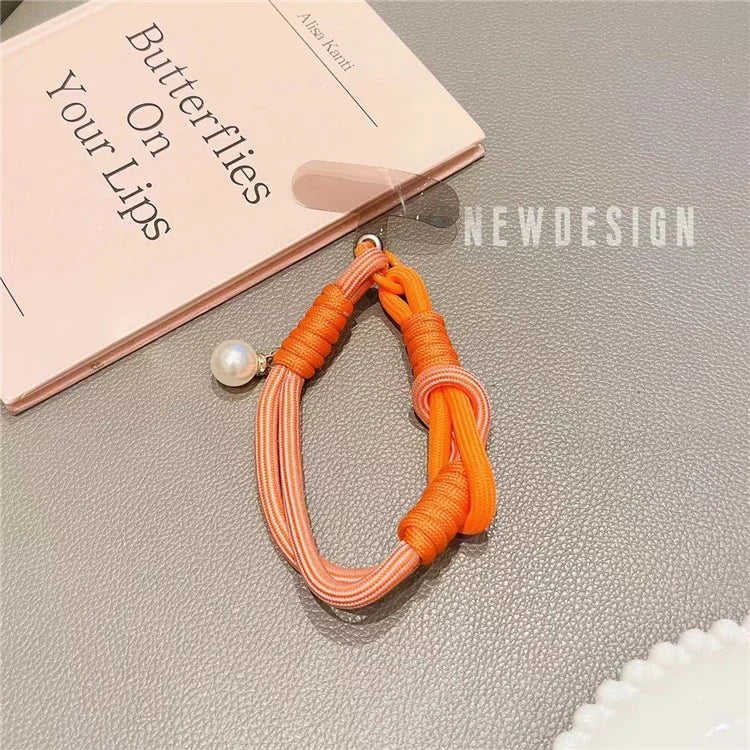 Phone Wrist Lanyard 30cm Nylon Wrist Strap Pearl Phone Charm with Tether Tab