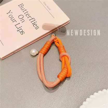 Phone Wrist Lanyard 30cm Nylon Wrist Strap Pearl Phone Charm with Tether Tab