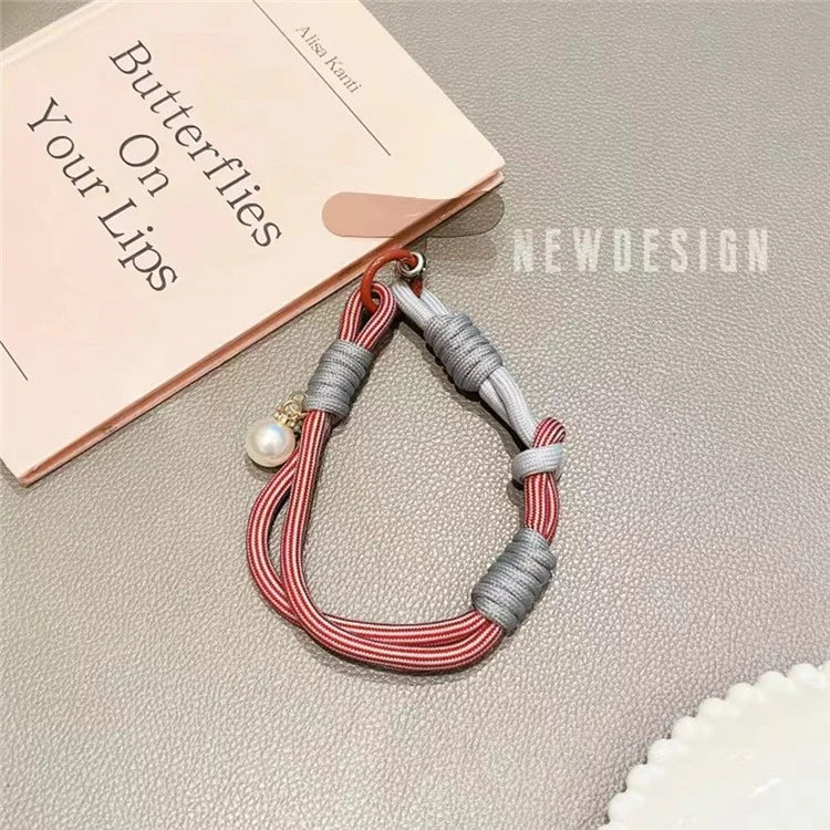 Phone Wrist Lanyard 30cm Nylon Wrist Strap Pearl Phone Charm with Tether Tab