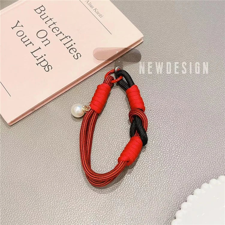 Phone Wrist Lanyard 30cm Nylon Wrist Strap Pearl Phone Charm with Tether Tab