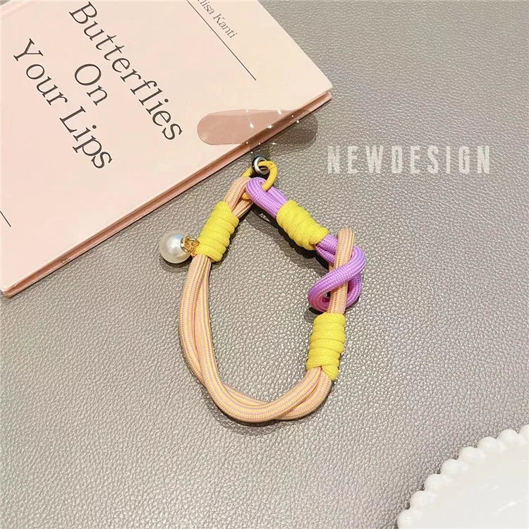 Phone Wrist Lanyard 30cm Nylon Wrist Strap Pearl Phone Charm with Tether Tab