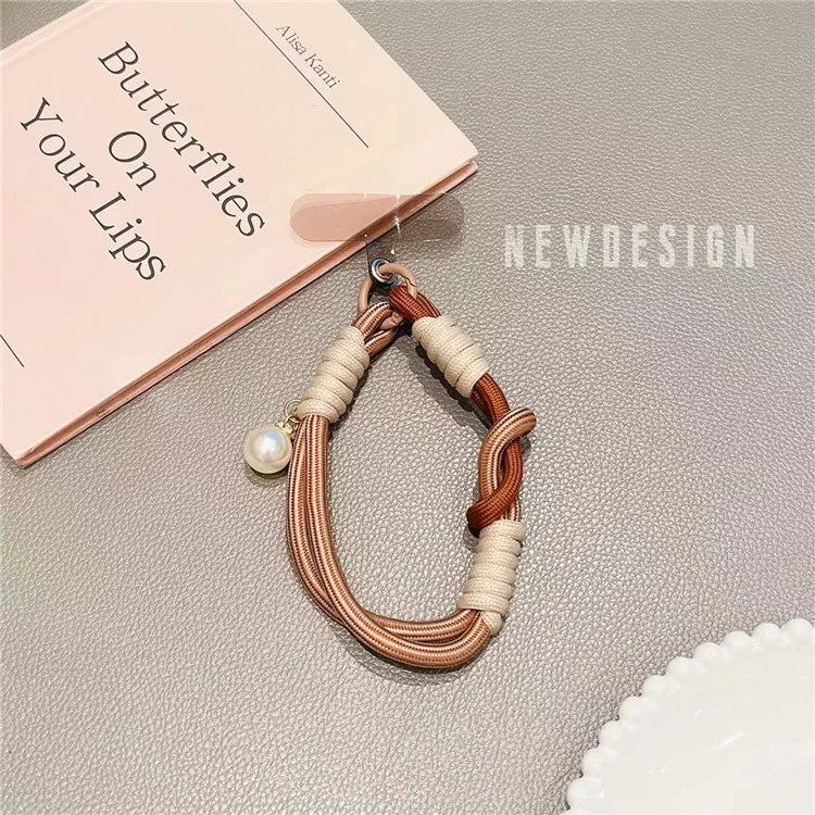 Phone Wrist Lanyard 30cm Nylon Wrist Strap Pearl Phone Charm with Tether Tab