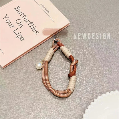 Phone Wrist Lanyard 30cm Nylon Wrist Strap Pearl Phone Charm with Tether Tab