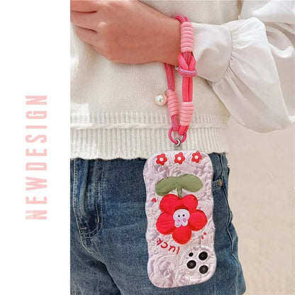Phone Wrist Lanyard 30cm Nylon Wrist Strap Pearl Phone Charm with Tether Tab