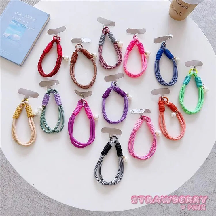 Phone Short Lanyard 30cm Wrist Strap Nylon Pearl Hand Strap with Tether Tab