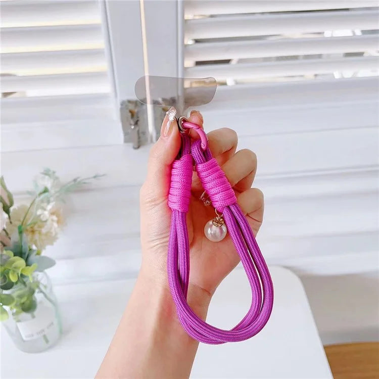 Phone Short Lanyard 30cm Wrist Strap Nylon Pearl Hand Strap with Tether Tab