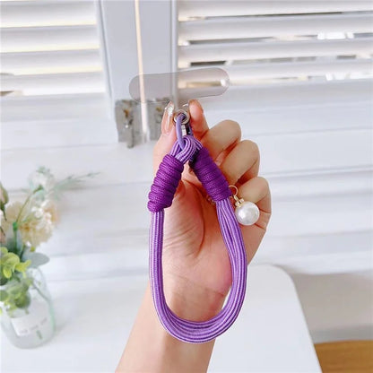 Phone Short Lanyard 30cm Wrist Strap Nylon Pearl Hand Strap with Tether Tab